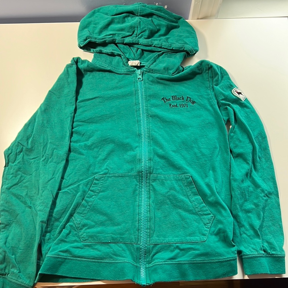 The Black Dog Estd. 1971 Zip Sweatshirt Hoodie Lightweight Green Kids Medium